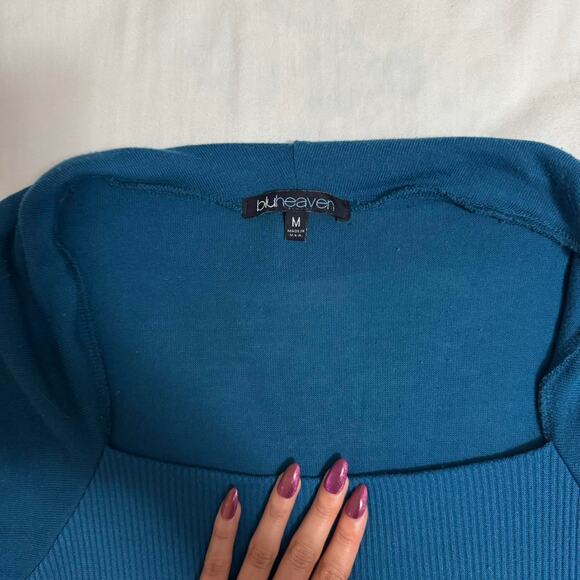 bluheaven teal square neck short sleeve top retro y2k minimalist - Picture 4 of 5